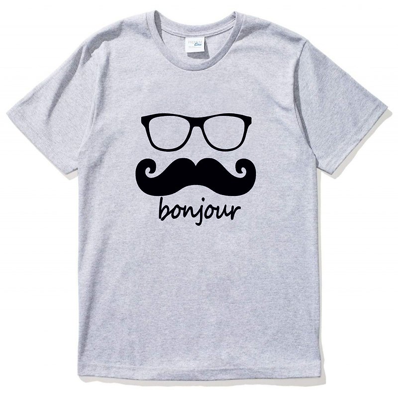 bonjour gray t shirt - เสื้อยืดผู้ชาย - ผ้าฝ้าย/ผ้าลินิน สีเทา