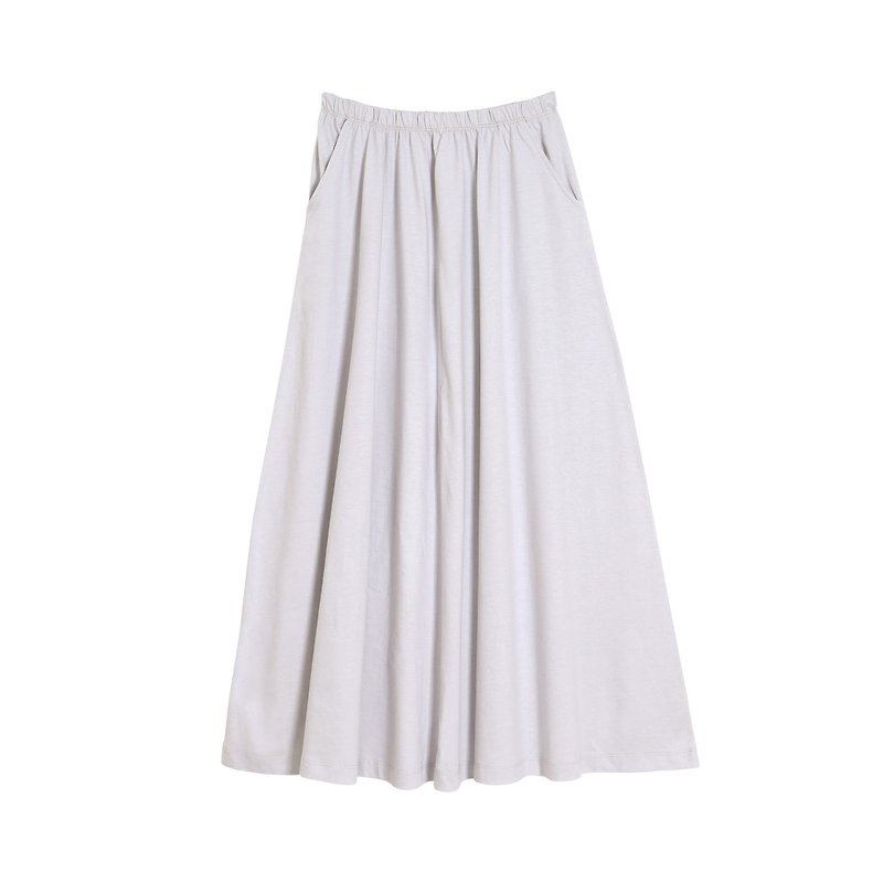 Women's Long Round Skirt - Light Gray/Zhang Qing - กระโปรง - ผ้าฝ้าย/ผ้าลินิน สีเทา