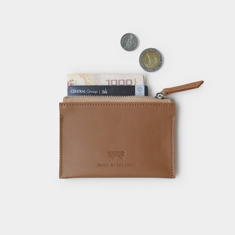 double mini wallet : brown - 皮夾/長短夾/錢包 - 真皮 咖啡色