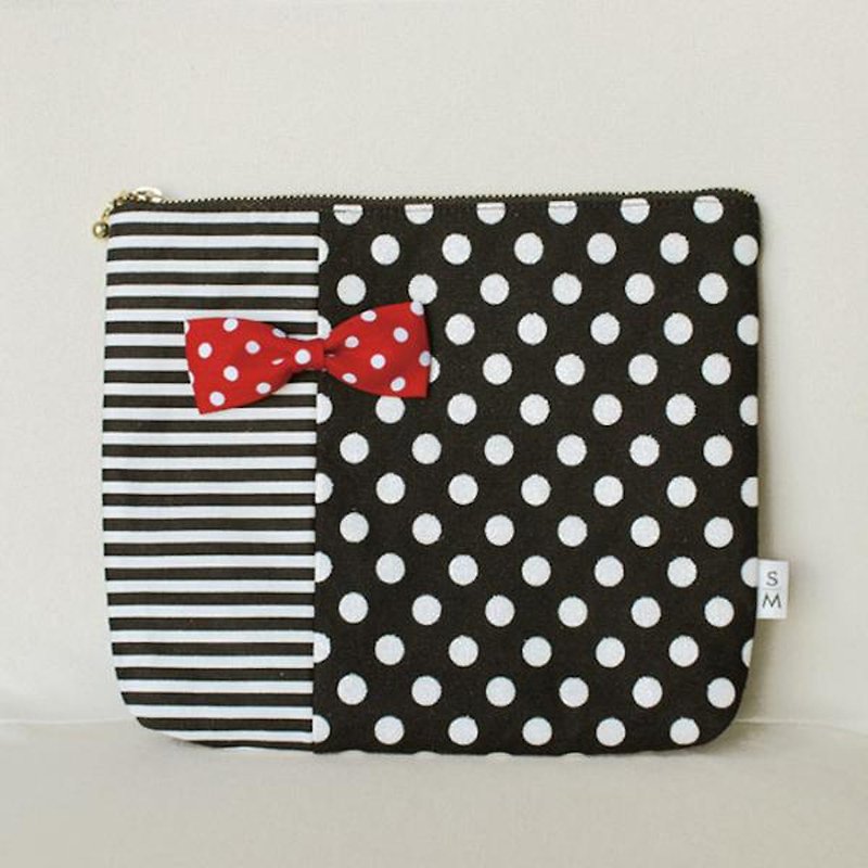 pouch dots borders monochrome red dots ribbon brooch Chief - Toiletry Bags & Pouches - Cotton & Hemp Black