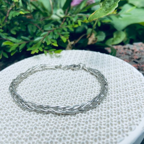 鍬鍬手作銀飾 純銀手環 手工編織 粗款 S30