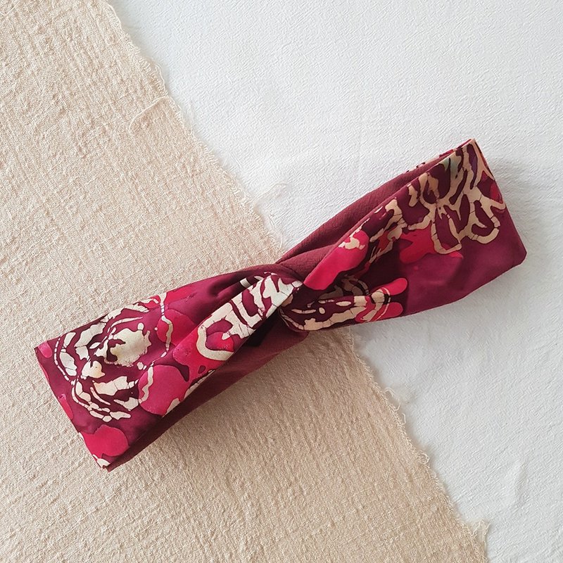 三生有幸 美國蠟染布 交叉髮帶/髮飾 - 髮箍/髮帶 - 棉．麻 紅色