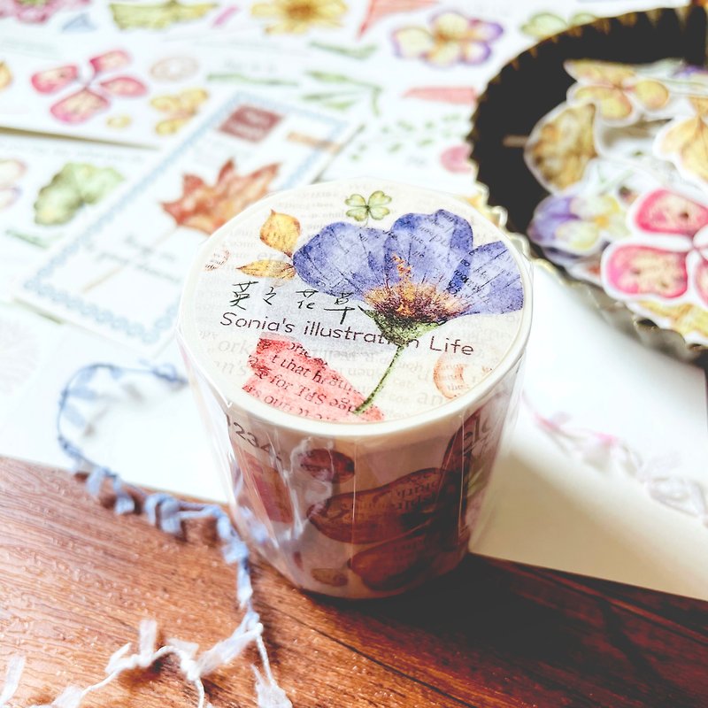 English floral paper tape (with release paper) 5CM - Washi Tape - Paper 