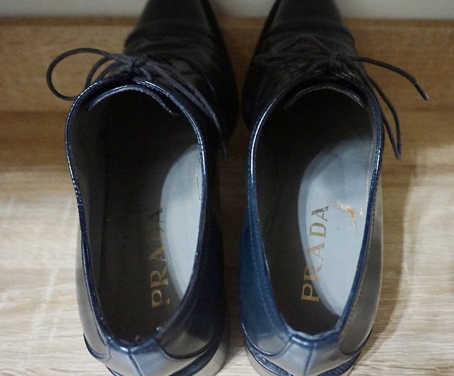 Made in Italy PRADA dark blue and gray leather shoes (with genuine 