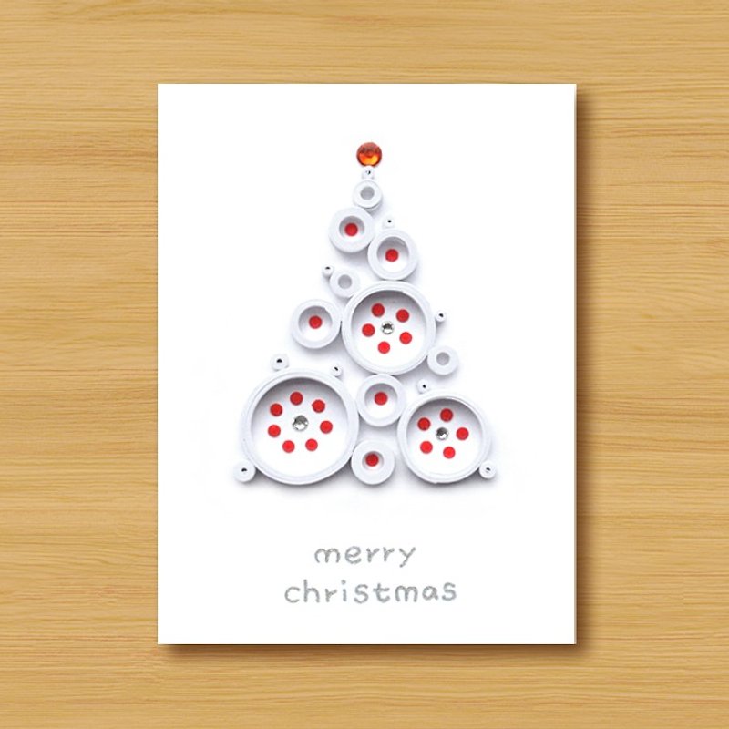 手作りロール紙クリスマスカード_遠くからの祝福夢の泡クリスマスツリー_C - カード・はがき - 紙 ホワイト