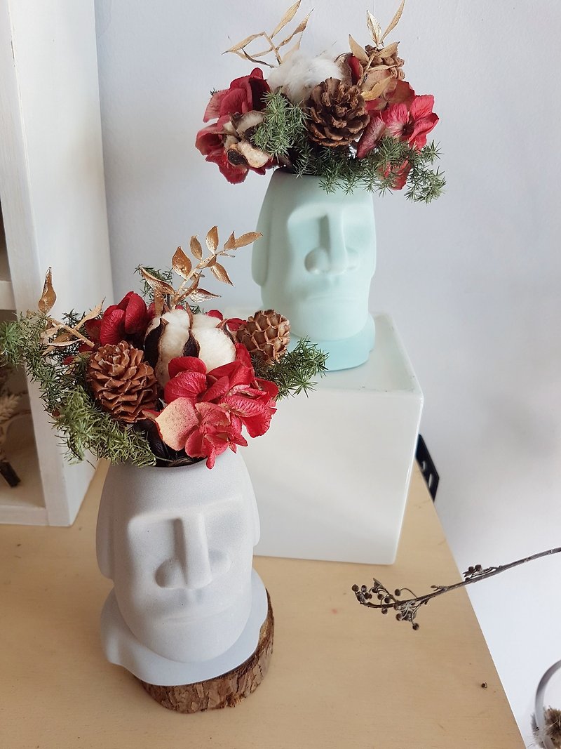 Haizang Design │ Resurrection Moai like dry potted flowers / exchange gifts / Christmas gifts. Light gray - Dried Flowers & Bouquets - Plants & Flowers Gray