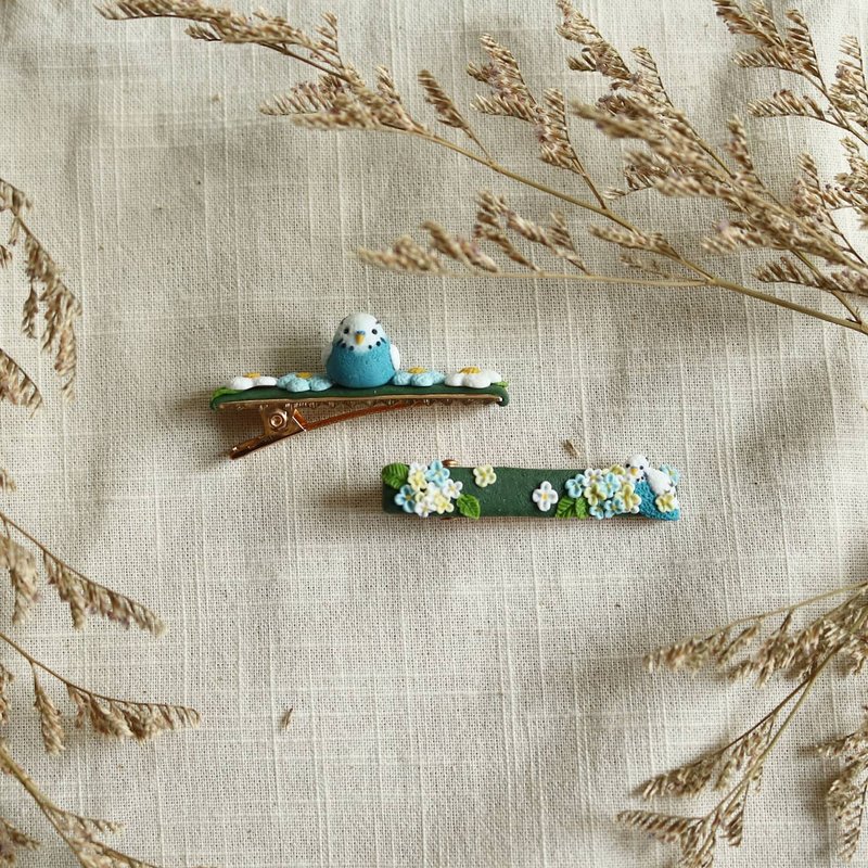 [Flower Hairpin] Budgerigar Bird Hairpin Parrot Hairpin Soft Pottery Hairpin - Hair Accessories - Clay Multicolor