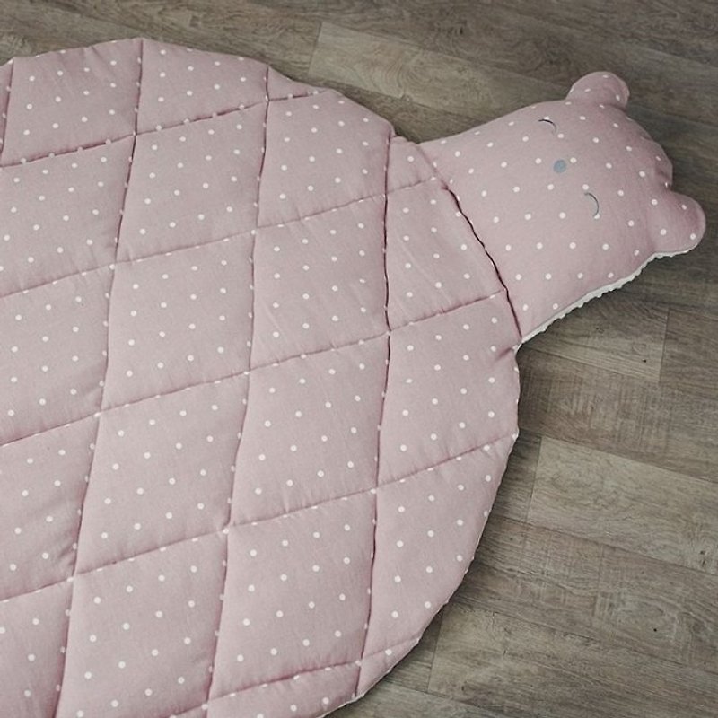 リネンのテディベア枕が付いたパッド入りのベビープレイマット - 知育玩具・ぬいぐるみ - コットン・麻 ピンク