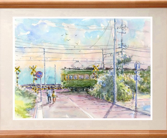 水彩画原画江ノ電・鎌倉プリンスホテル前syoumei - Pinkoi 限時