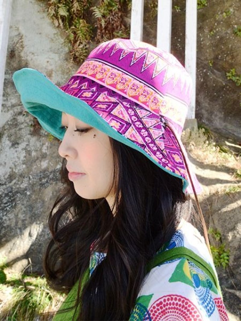 【預購中】✱雙面圖騰遮陽帽✱(三色) - 帽子 - 棉．麻 多色