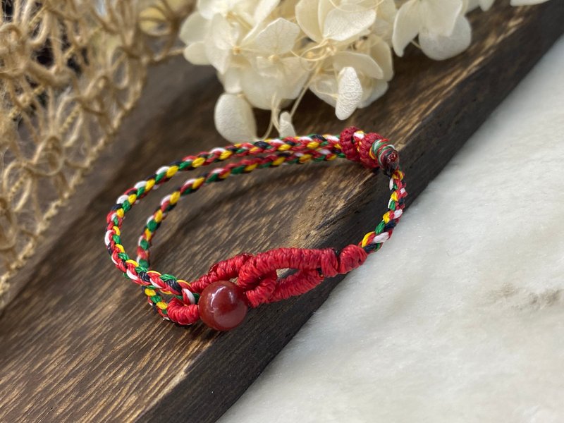 Baby bracelet cinnabar five-color thread kumihimo bracelet can also be used as an adult model. The five elements can ward off evil and bring good luck. - สร้อยข้อมือ - คริสตัล 