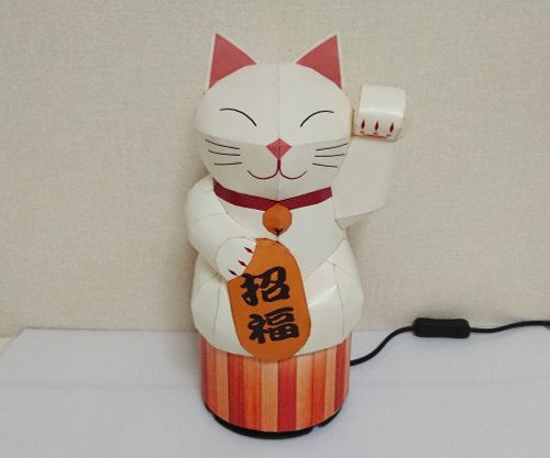 招き猫(猫の置物)テーブルランプシェード 和紙のランプ