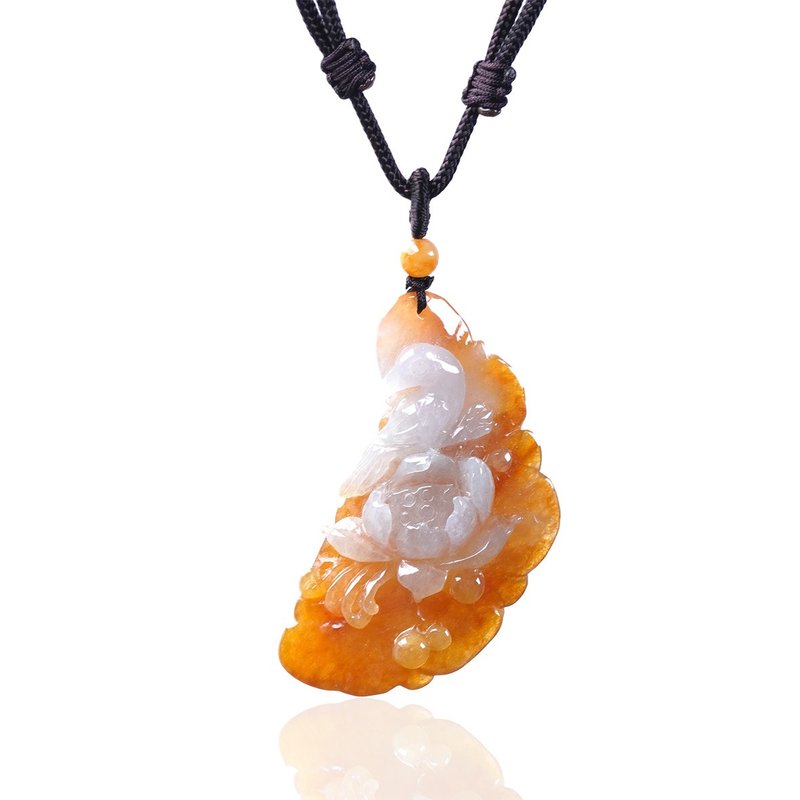 黃翡翡翠巧色巧雕蓮花項鍊 | 天然緬甸玉翡翠A貨 | 送禮 - 項鍊 - 玉石 多色