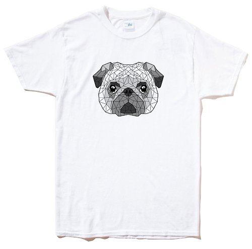 hipster Geometric Pug 短袖T恤 白色 幾何 巴哥 哈巴狗 法鬥 狗 犬 動物 美國棉
