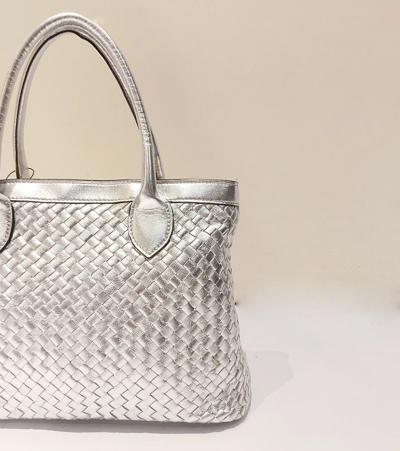 Italian leather woven briefcase - Handbags & Totes - Genuine Leather Silver