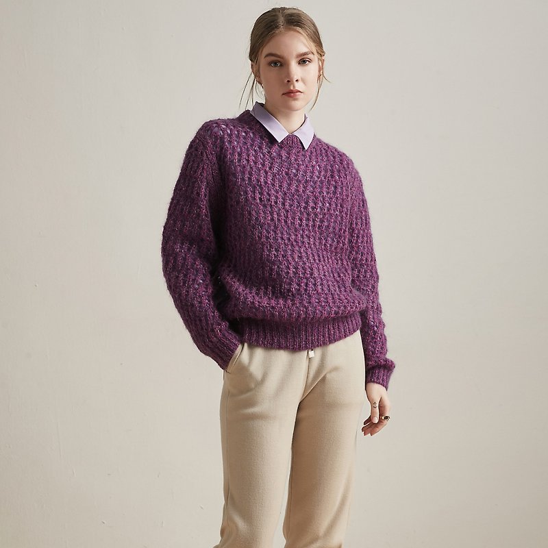 Arya purple knitted sweater - สเวตเตอร์ผู้หญิง - ขนแกะ สีม่วง