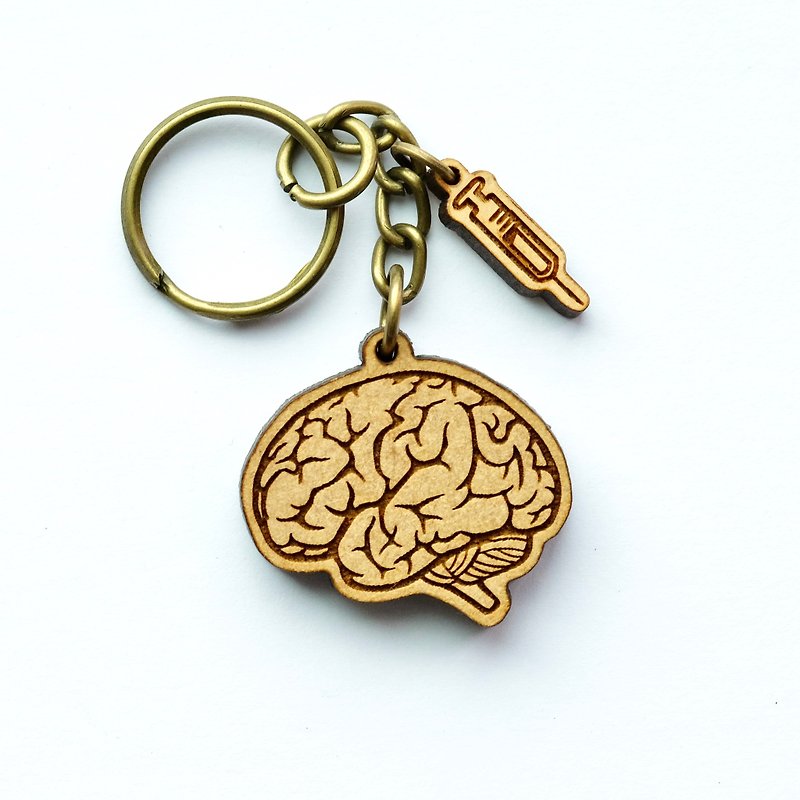 Wooden key ring - brain - ที่ห้อยกุญแจ - ไม้ สีนำ้ตาล