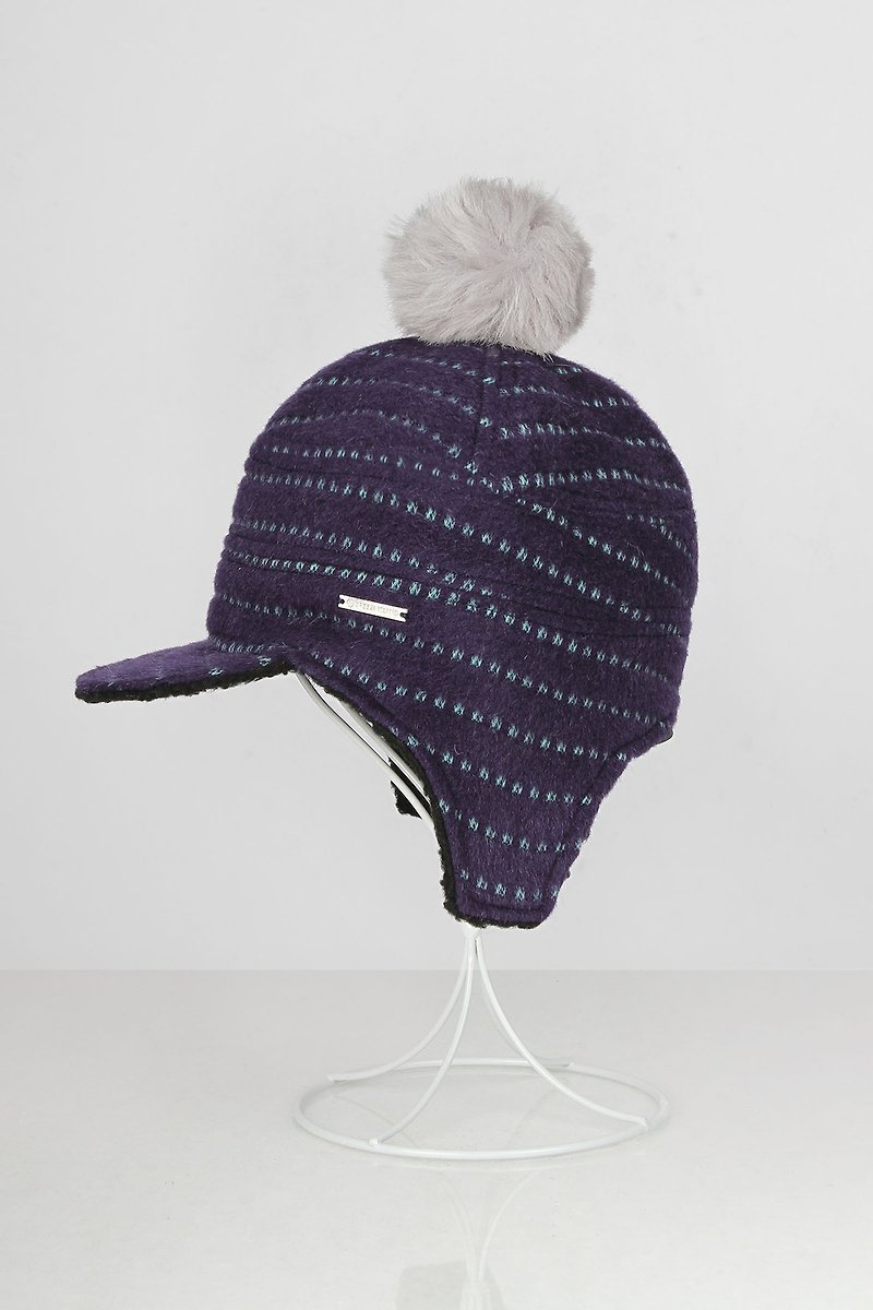 Fluffy Christmas Two-Color Reflective Flying Cap - Jacquard Violet/Black - หมวก - ขนแกะ สีน้ำเงิน