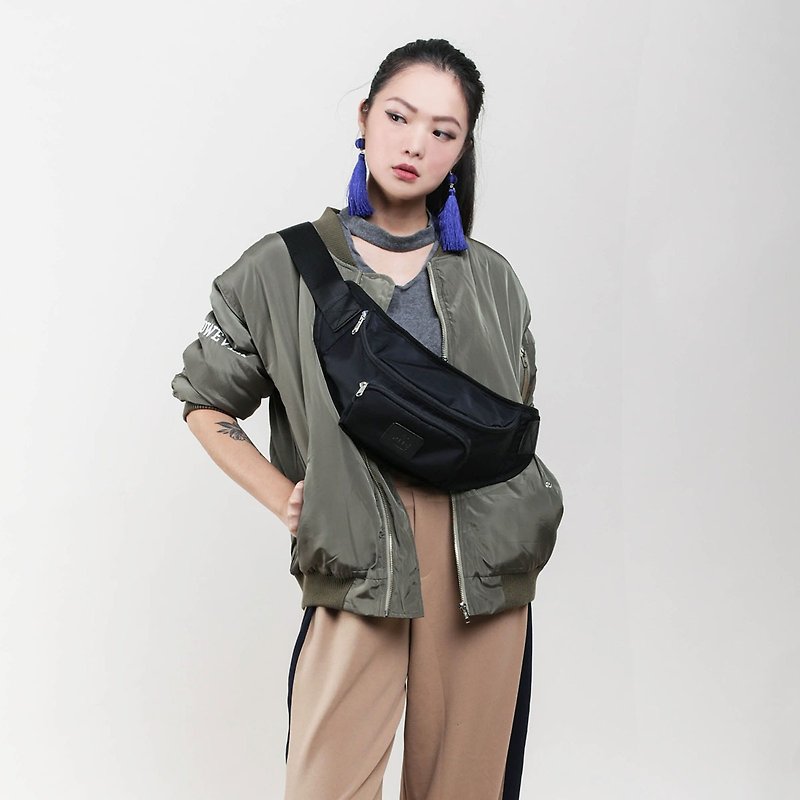 【RITE】軍袋系列 -復古腰包(大) - 尼龍黑 - 側背包/斜背包 - 防水材質 黑色