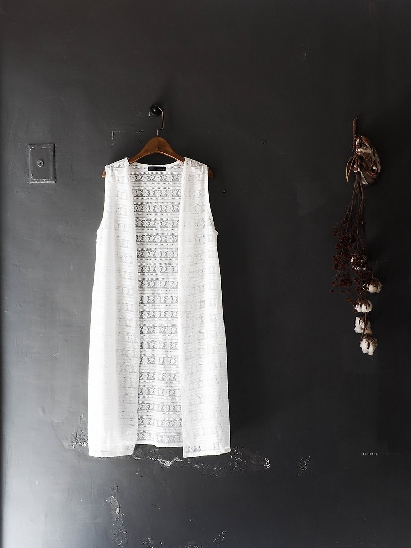 River Water Mountain - Tokyo Pure White Youth Flower Snow Print Antique Lace Long Vest Top Shirt - Women's Vests - Polyester White