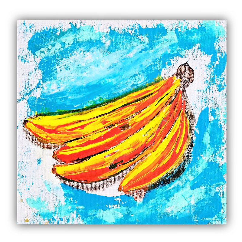 Banana Painting Still Life Original Art Food Wall Artwork Fruit Small Painting - Posters - Acrylic Multicolor