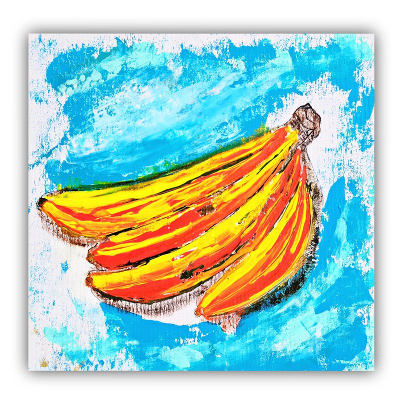 Banana Painting Still Life Original Art Food Wall Artwork Fruit Small Painting - โปสเตอร์ - อะคริลิค หลากหลายสี