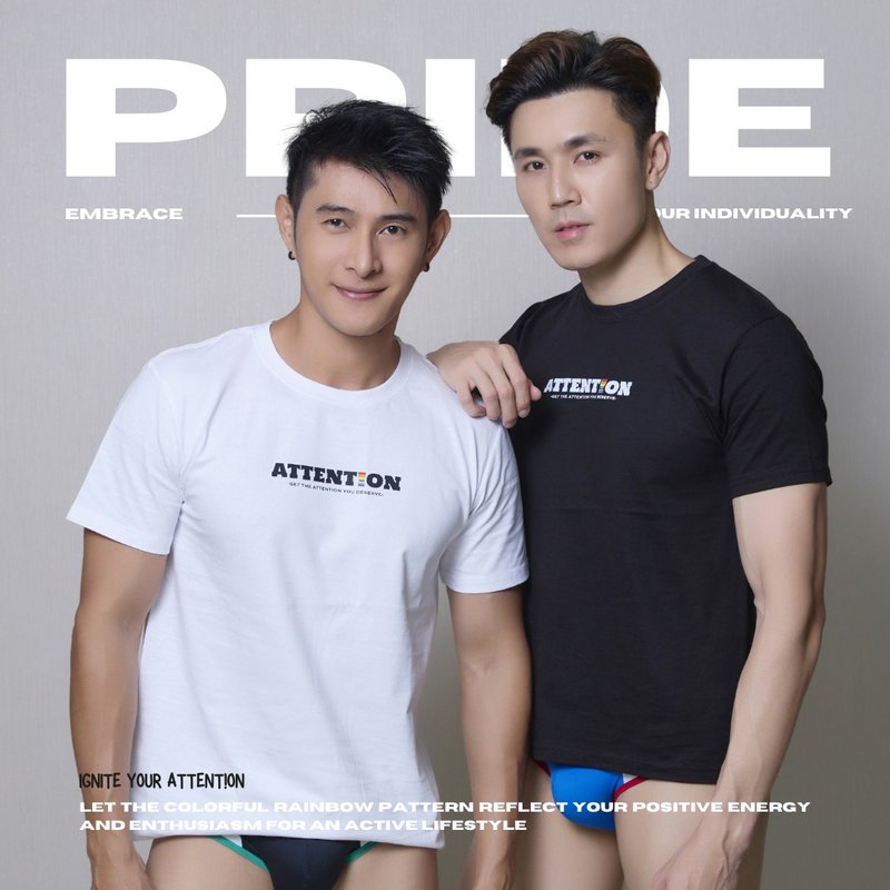 AttentionWear精梳棉重磅T-shirt 彩虹限定款【黑白兩入組】 - 男 T 恤 - 棉．麻 多色