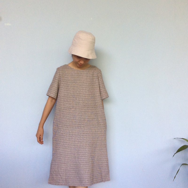 hand-woven cotton fabric with natural dyes dress (gray&white)y11 - 洋裝/連身裙 - 棉．麻 