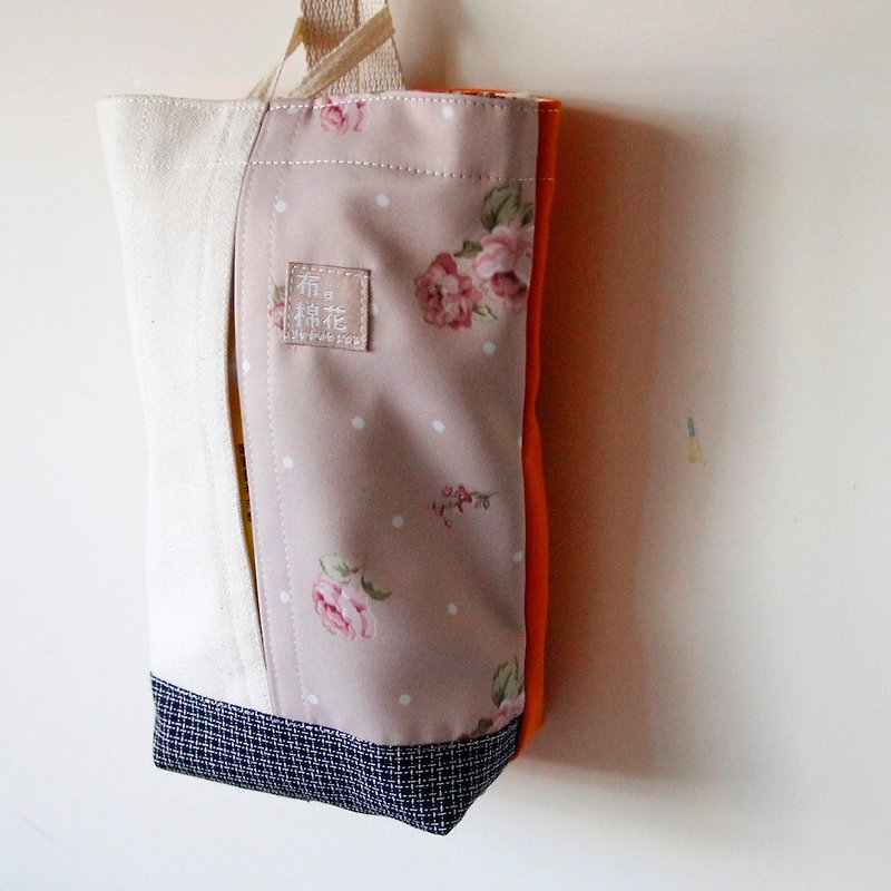 canvas tissue box cover, Hanging Tissue Box, housewarming gift, pink flower - Storage - Cotton & Hemp Pink