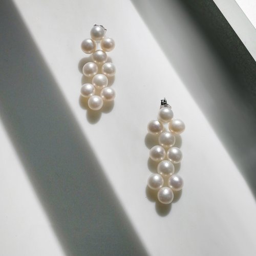 Bridal Secret Jewelry String-養殖淡水珍珠配純銀編織耳環