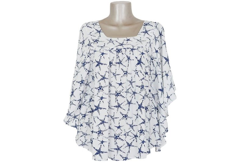 Starfish pattern! ! Starfish print Square Neck Tops <White> - เสื้อผู้หญิง - วัสดุอื่นๆ ขาว