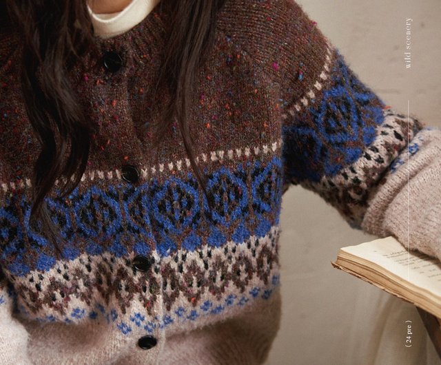 J.PRESS ニット カーディガン ノルディック ブラウン Mくるみボタン