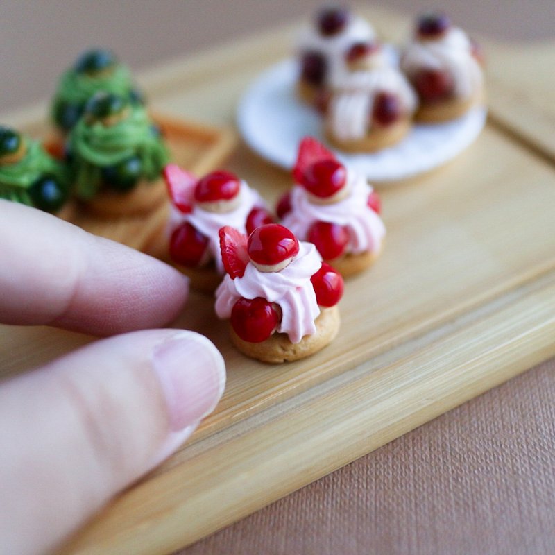 St-Honoré Strawberry Cream Puff Earring - Single Piece - Earrings & Clip-ons - Clay Red