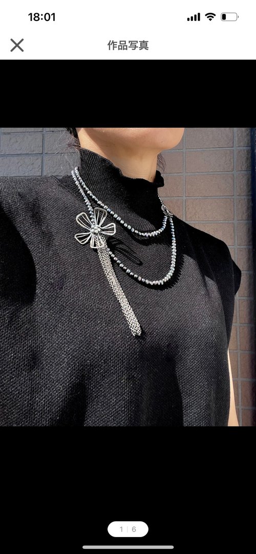 kaekurimoto-jewelry ピーコックパールロングネックレス フリンジフラワー付き 燻加工シルバー925