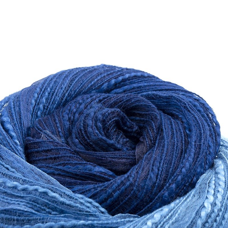 拓也青色染料 - 藍染めウールのスカーフウガンダ - スカーフ - シルク・絹 ブルー