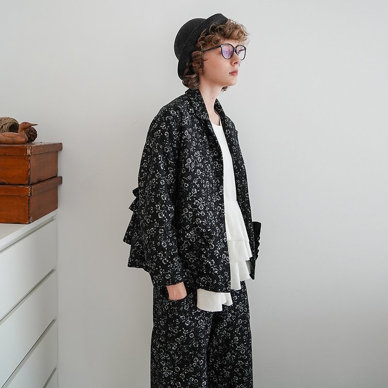 Black pattern short blazer - imakokoni - Women's Blazers & Trench Coats - Other Materials Black