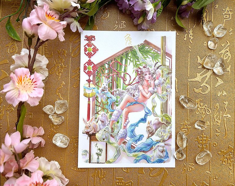 オリジナルポストカード 干支～亀猫ウサギ/限定版 - カード・はがき - 紙 ホワイト