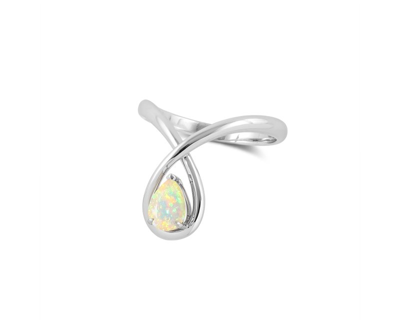 Unique opal pear engagement ring-Solitaire 14k white gold wedding bridal ring - แหวนทั่วไป - เครื่องประดับ ขาว