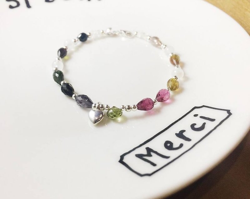 MH sterling silver natural stone custom series _ Thanksgiving heart (tourmaline real shot limit: 1) - Bracelets - Gemstone Multicolor