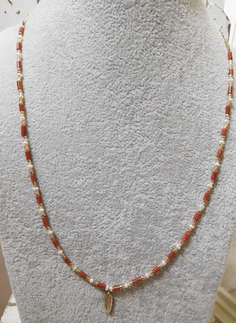 特製合金金砂石珍珠鋯石長項鍊 - 項鍊 - 其他材質 金色