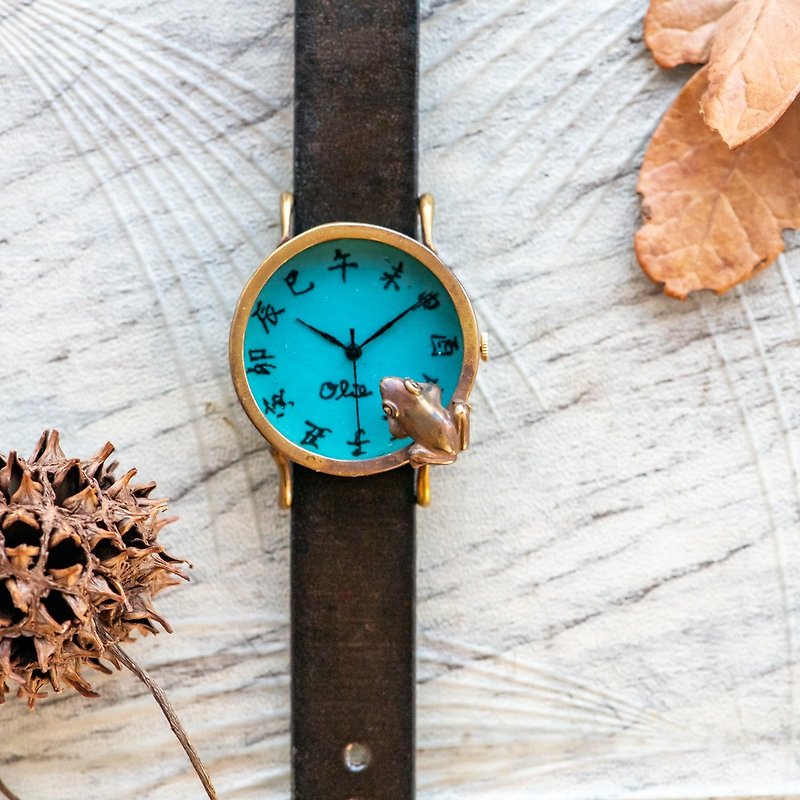 窺視著池面的青蛙 江戶文字手錶 M 墨綠 - 女裝錶 - 其他金屬 藍色