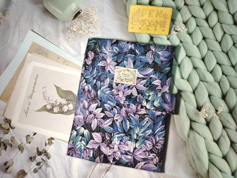 美國限量布燙銀紫花葉磁釦款書衣-磁釦布書套-布書衣-適用A5-25K - 書衣/書套 - 棉．麻 