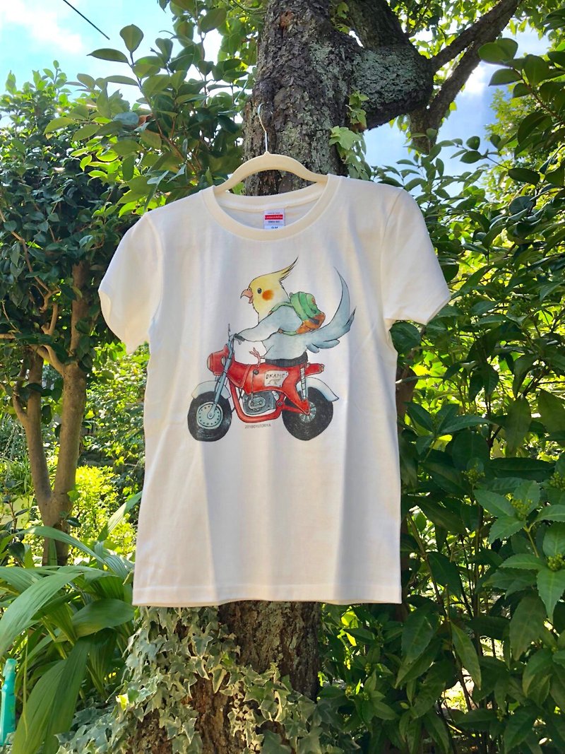 バイク×インコのTシャツ(赤) - T 恤 - 棉．麻 