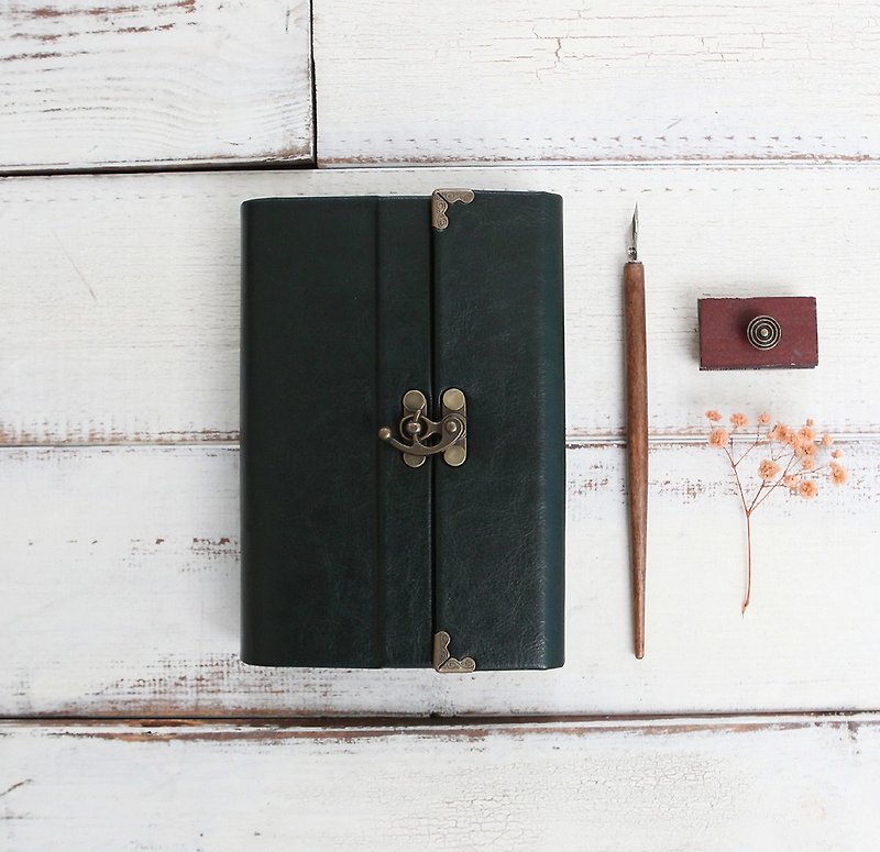 A6 handmade high-end PU leather Note book/Gift Wrapping Free/Green - Notebooks & Journals - Genuine Leather Green