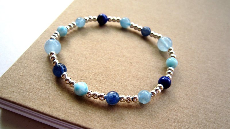 Seawater Sapphire x Lapis X Lalima x Kyanite x 925 Silver [Rock - Mercury] - Bracelets - Crystal Multicolor