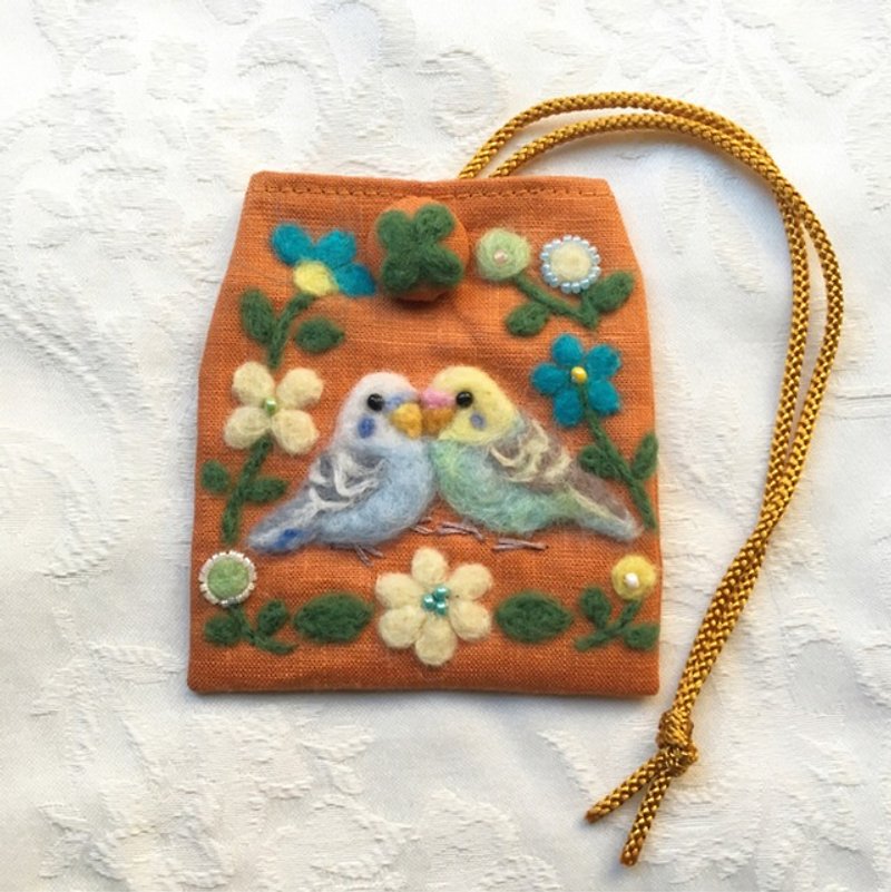 amulet bag of pair budgerigar - Other - Wool Orange