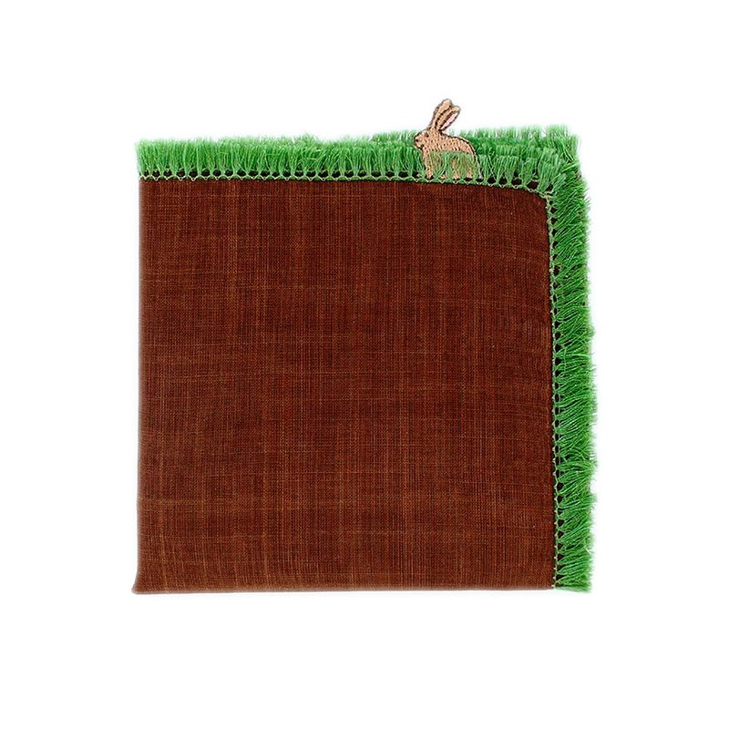 草むらうさぎ　ブラウン　ハンカチ　41×41cm　綿100%　日本製　ギフト - 手帕 - 棉．麻 咖啡色