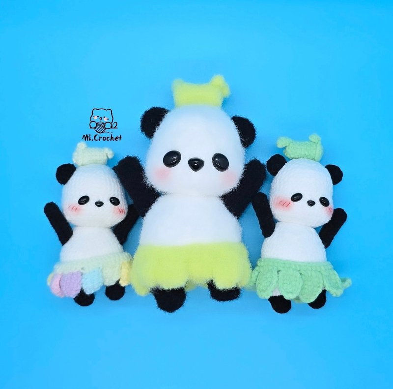 Hand crochet | Maoleng doll | Panda | Crooked head series - ตุ๊กตา - ไฟเบอร์อื่นๆ ขาว