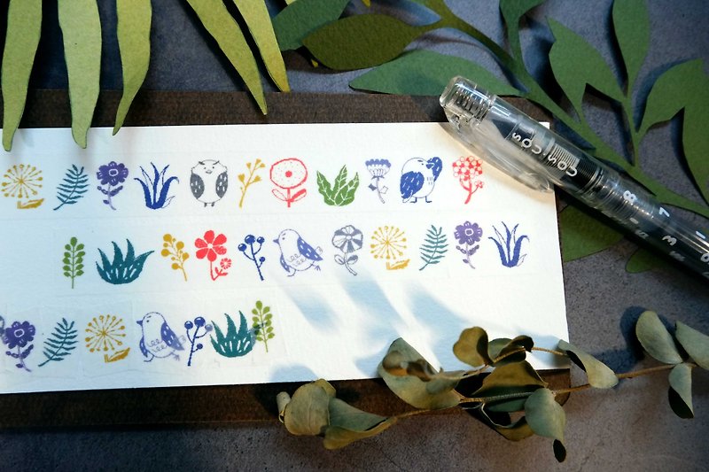像素生活 植物系 日本和紙 寬版紙膠帶 - 紙膠帶 - 紙 綠色