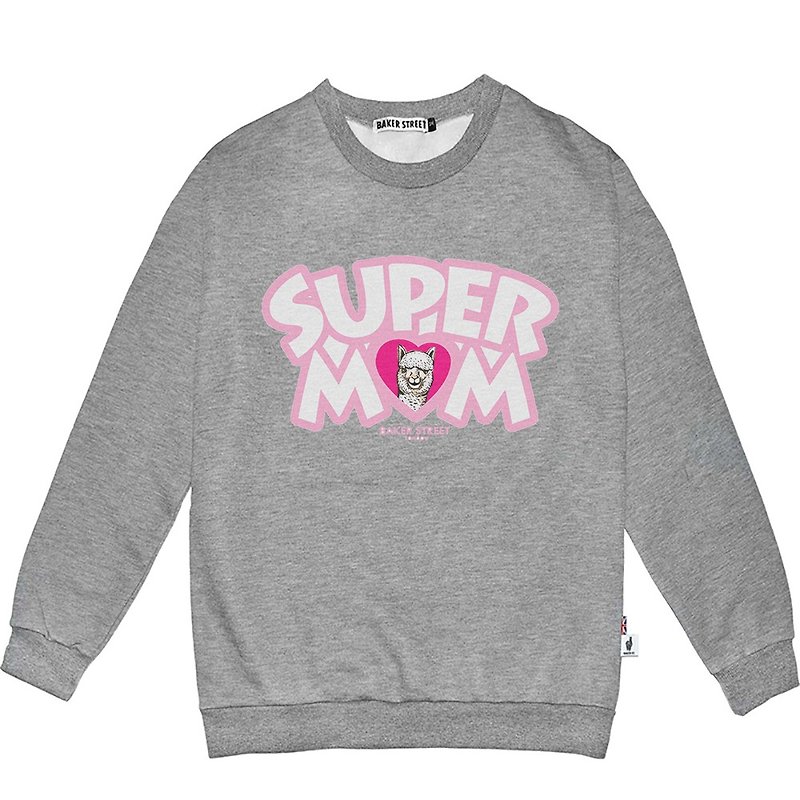 British Fashion Brand -Baker Street- Super Mom Sweatshirt - เสื้อฮู้ด - ผ้าฝ้าย/ผ้าลินิน สีเทา